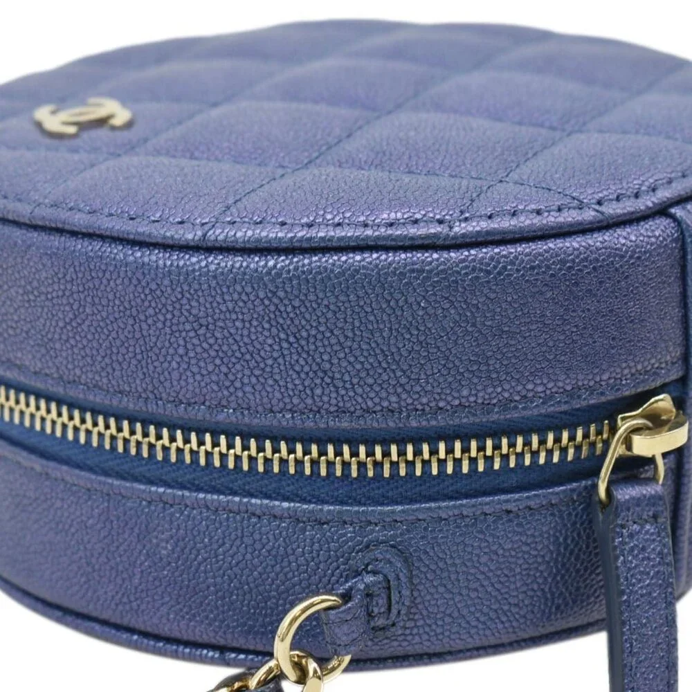 CHANEL  Round Clutch with Chain Mini Quilted Iridescent Caviar Leather Crossbody - Picture 7 of 15